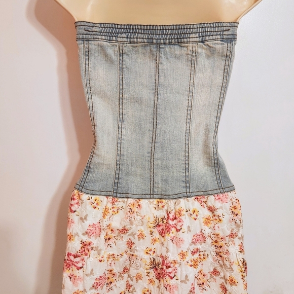 Blind Date Denim Bustier Floral Mini Dress Small - Picture 7 of 12